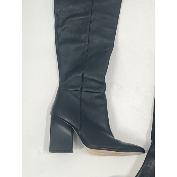 Zara Black Leather Over The Knee Heeled Boots Sz 40 Sz 9.5 - Picture 3 of 7